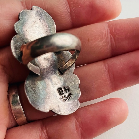 Vintage sterling silver Turquoise coral flower Navajo Ring - Picture 13 of 15